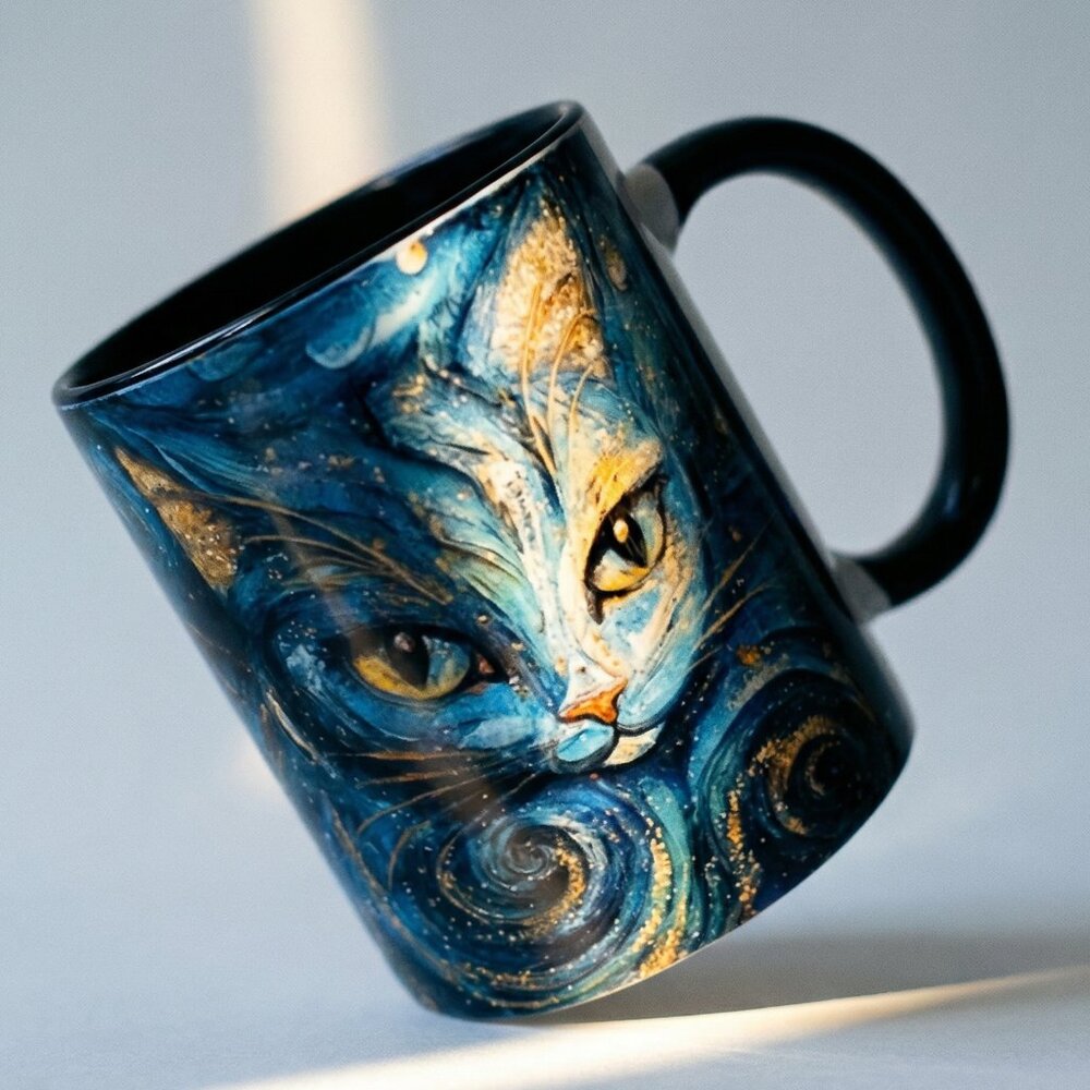 Starry Night Cosmic Cat Mug – Artistic Feline Gift Coffee Cup NIB - Picture 7 of 11
